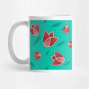 Tulips pattern in turquoise background Mug